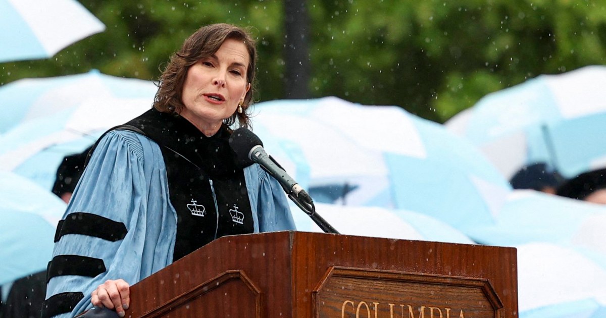 Columbia University’s acting president booed when noting absence of activist Mahmoud Khalil in commencement speech
