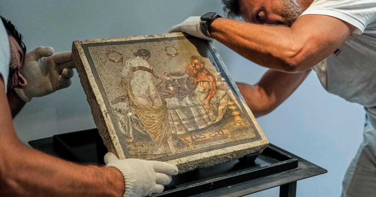 Erotic ancient Roman mosaic looted by Nazi officer returned to Pompeii