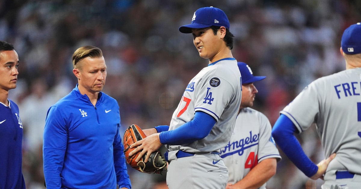 Dodgers' Ohtani roughed up by Rockies, leaves game after getting hit on right thigh by line drive