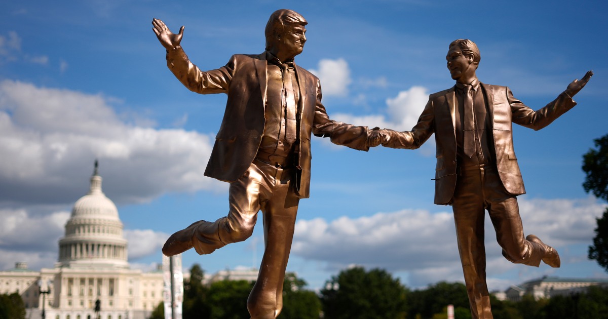 Statue of Trump and Epstein holding hands returns to the National Mall