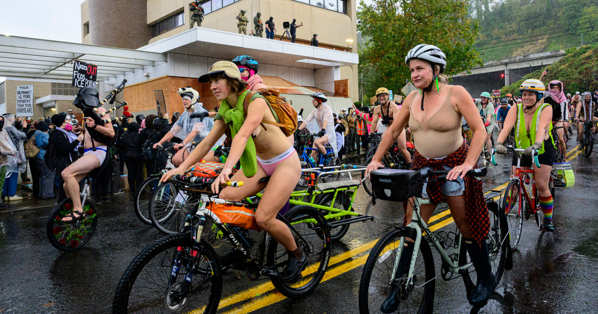 In Portland, naked bike riders protest Trump’s military plans