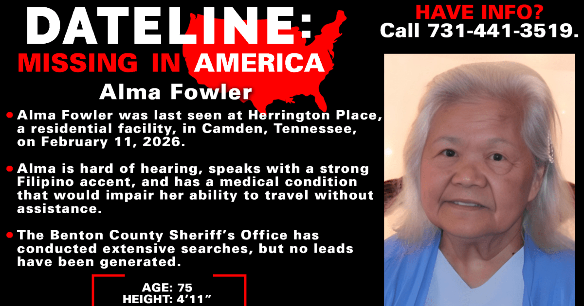 Elderly woman last seen at Camden, Tennessee, residential facility in February still missing