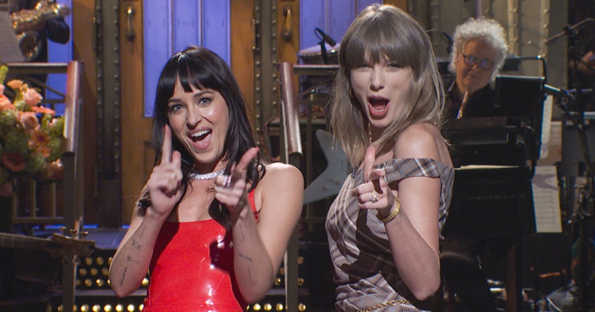 Taylor Swift Gives 37th Birthday Cake to Dakota Johnson on SNL