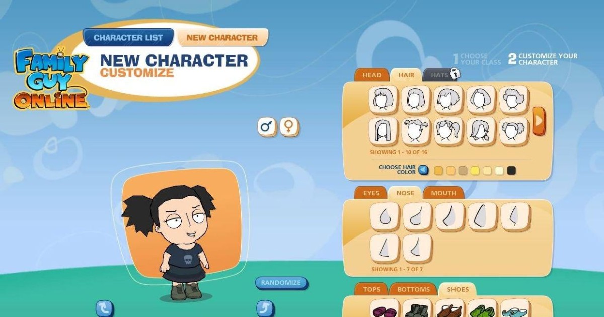 Picture of the avatar creator displaying the customization tool box on