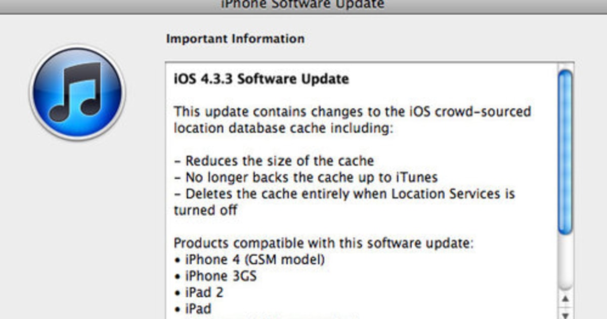 Apple iOS 4.3.3 now available, fixes location-tracking issues