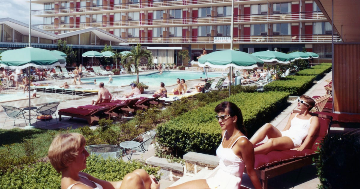 Classic photo of guests lounging by the pool at America's first ...