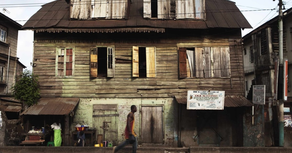 Colonialera wooden buildings decay in Sierra Leone