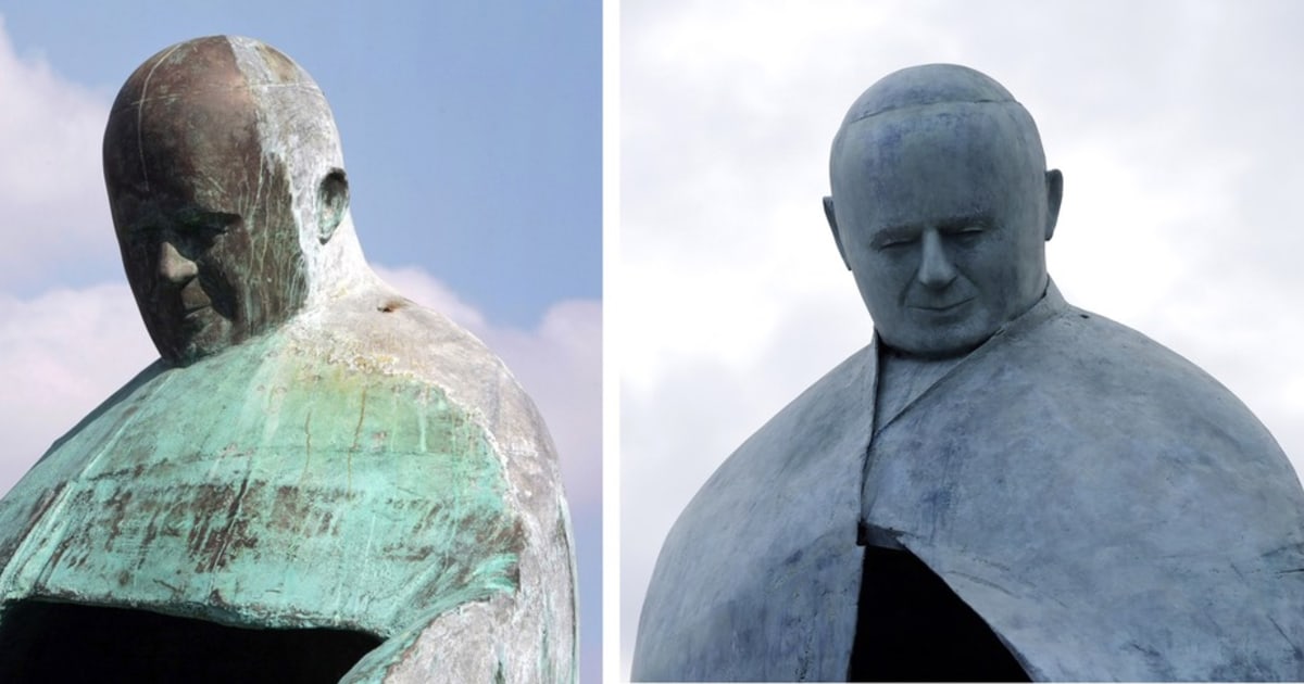 That's more like it! Much-mocked pope statue gets a makeover