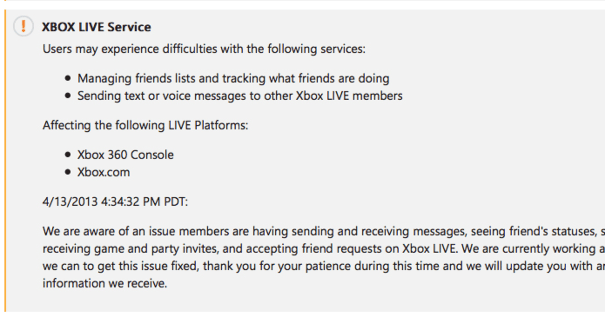 Some Xbox Live services experiencing outage