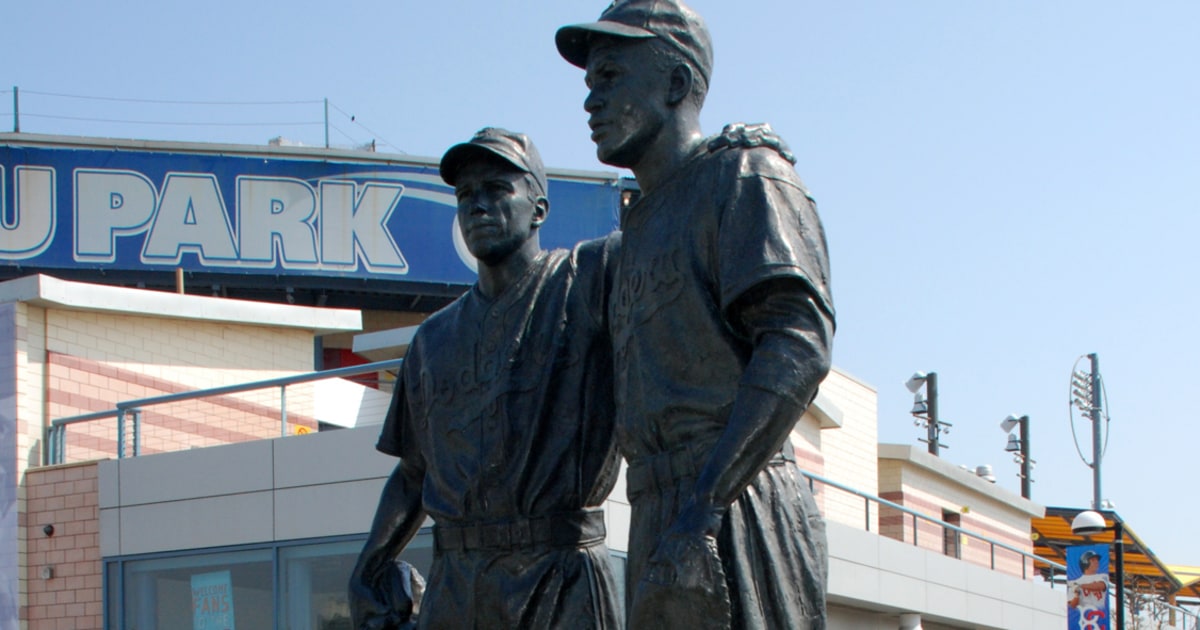 Jackie Robinson statue vandalized with offensive words, symbols