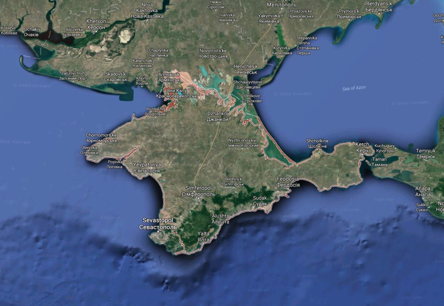Карта Крыма со спутника
