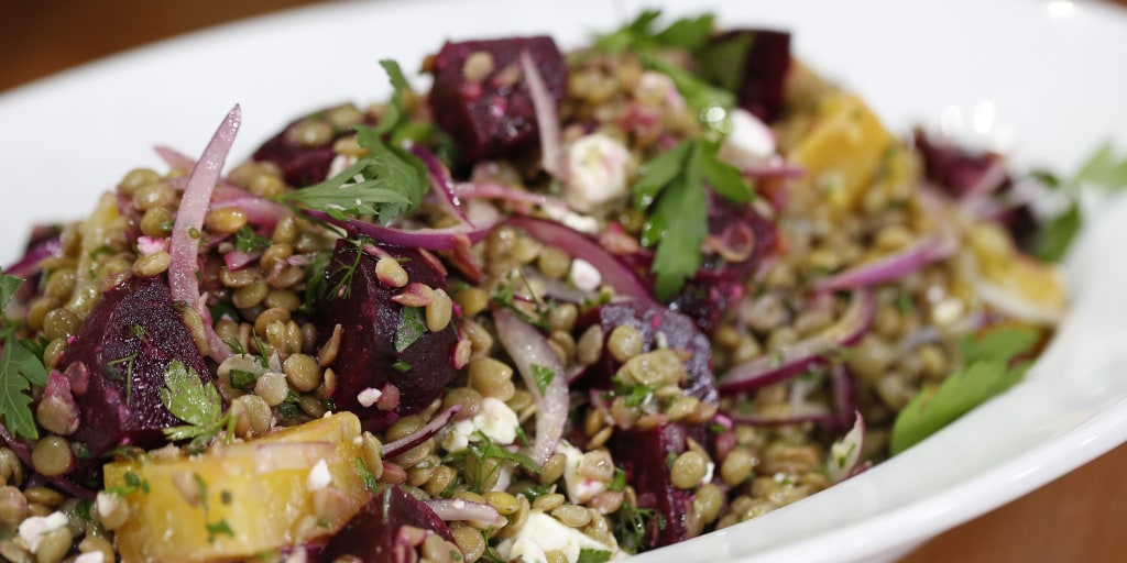 Roasted Beet Feta And Lentil Salad Add beets to your weekly menu with this beet green salad with beets. roasted beet feta and lentil salad