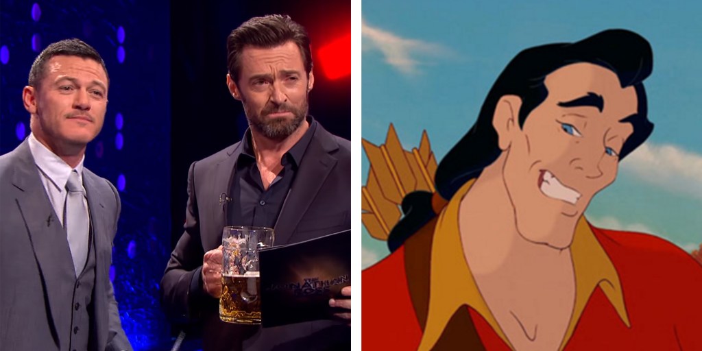 Hugh Jackman Luke Evans Belt Out Best Gaston Impressions In Beauty Sing Off
