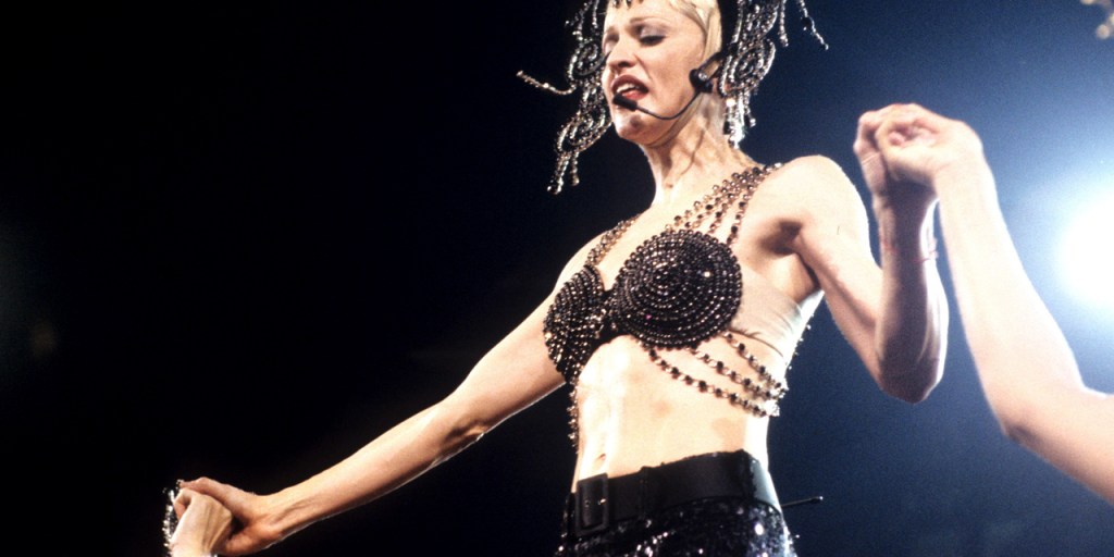 Madonna wearing iconic cone bra on Celebration Tour - Celebria - ATRL