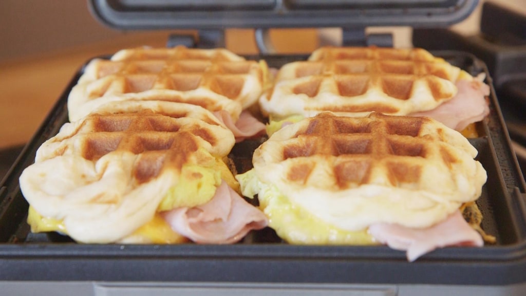 Ham and Cheese Hashbrown Waffles - Damn Delicious