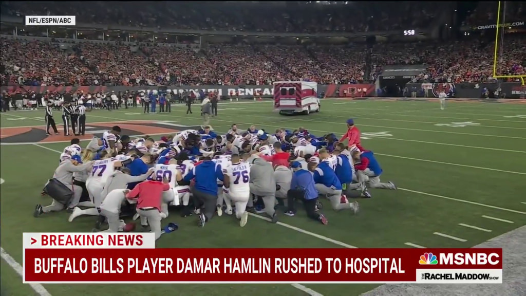 Terrifying football moment as Bills' Hamlin collapses after tackle