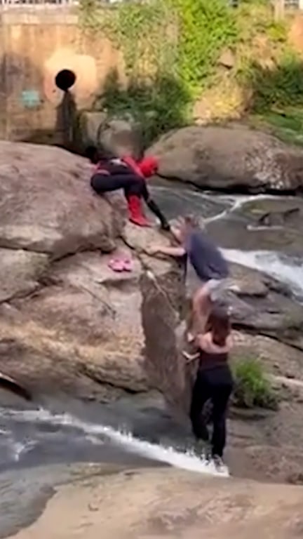 Local Spider-Man rescues couple stuck on waterfall