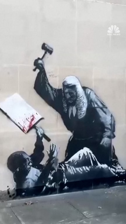 Banksy artwork appears outside London High Court
