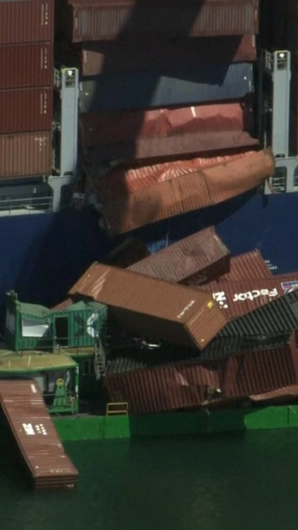 Containers fall off cargo ship at Port of Long Beach