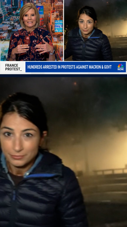 Tear gas explodes during NBC News live report in Paris