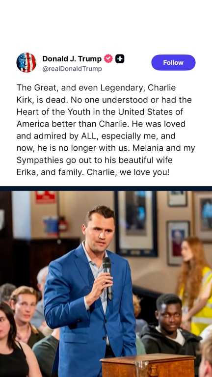 Charlie Kirk is dead, Trump says