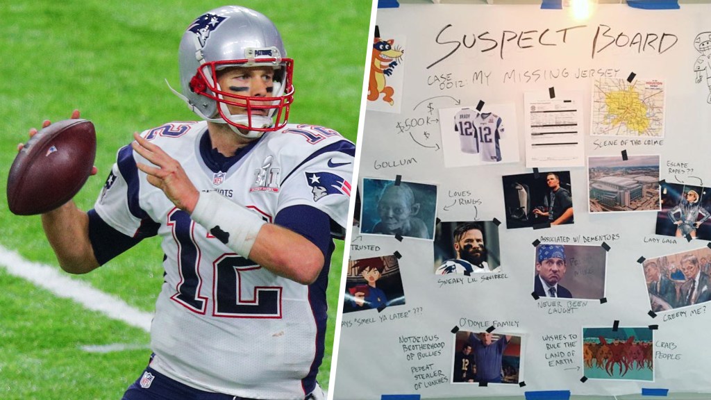 Tom Brady's stolen jersey suspect board includes Lady Gaga, Gollum