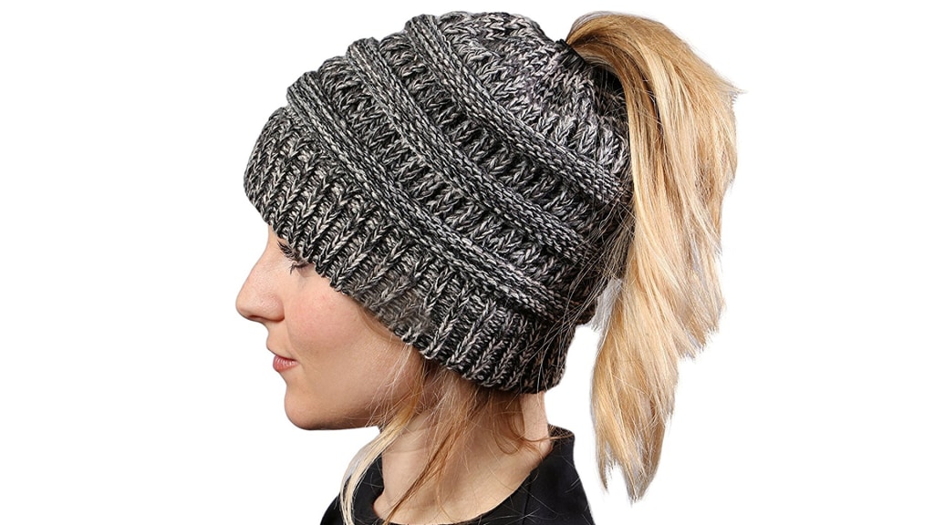 This winter hat was made to fit ponytails