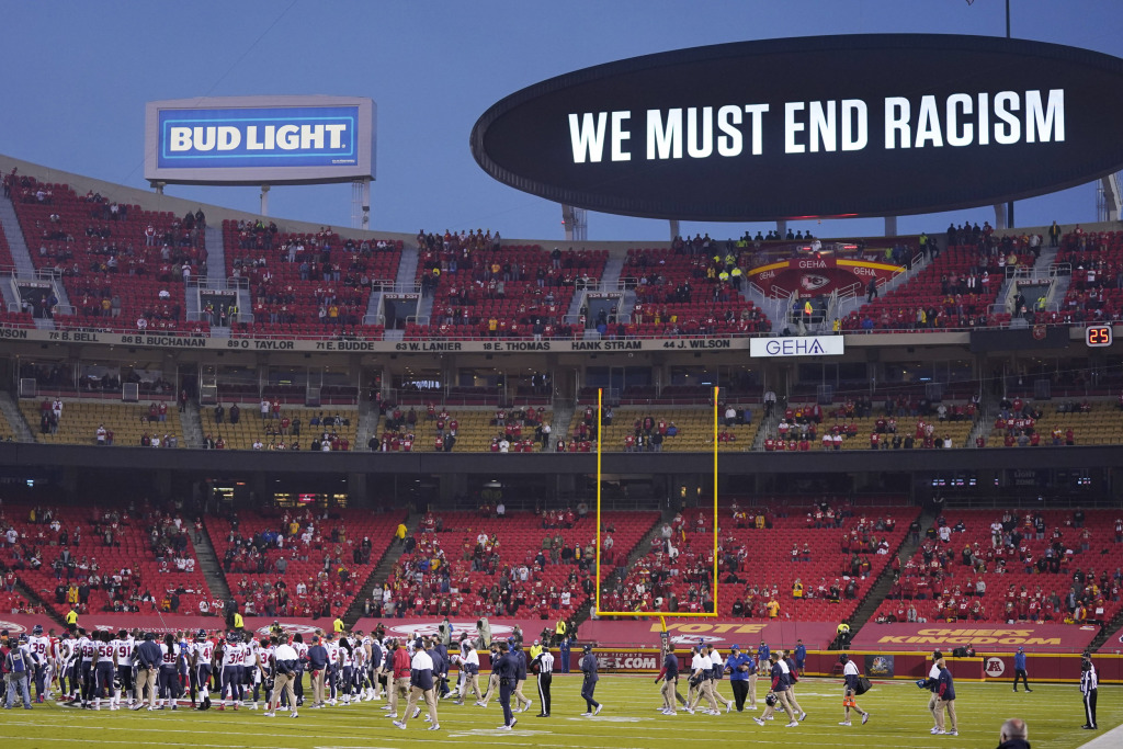 The Kansas City Chiefs game will be played on a field that says