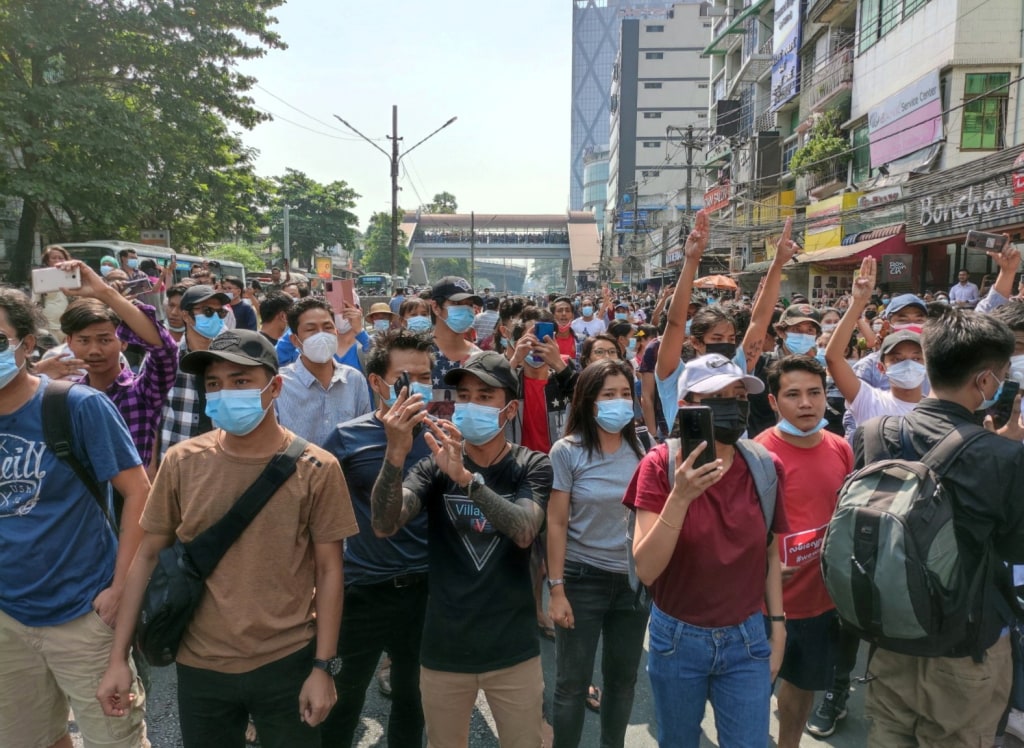 Thousands Protest Myanmar Coup As Generals Shut Down Internet