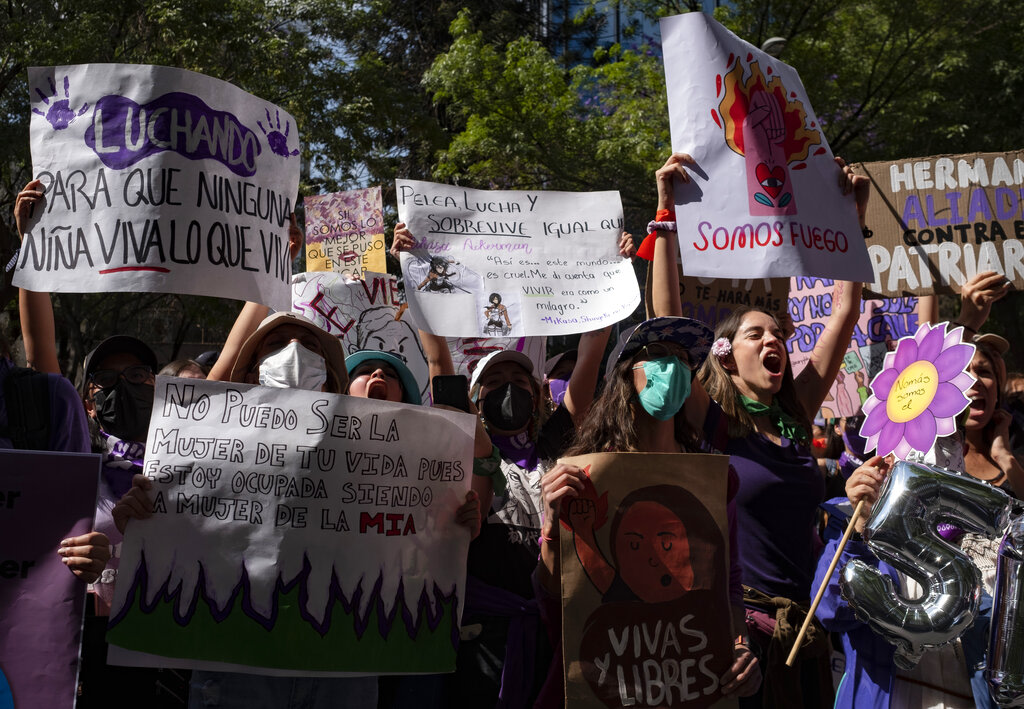 В мексике чел заехал в митинг феминисток