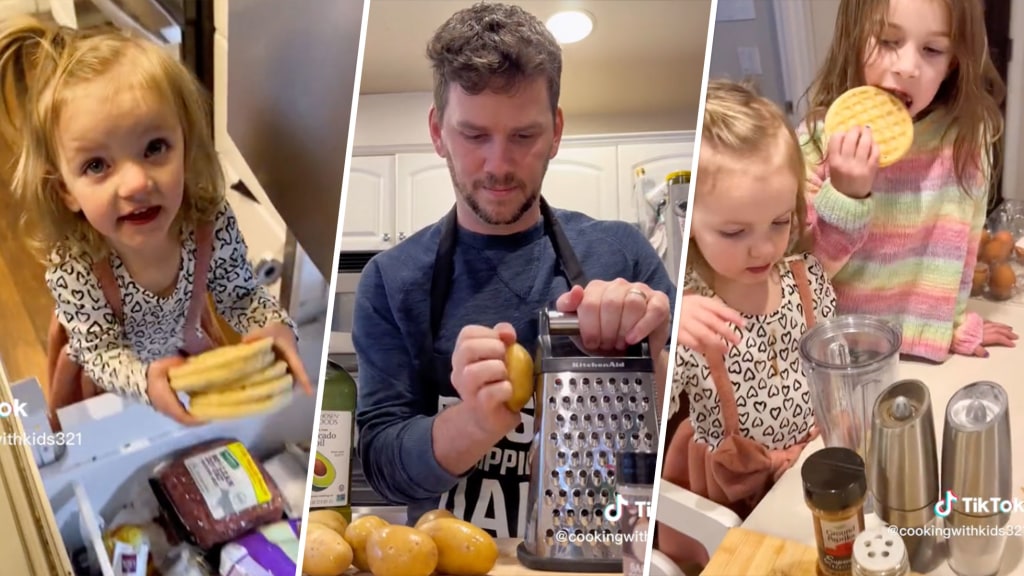 Premium Photo  A funny cute toddler mixing ingredients using blender  helping father a kid learning to cook