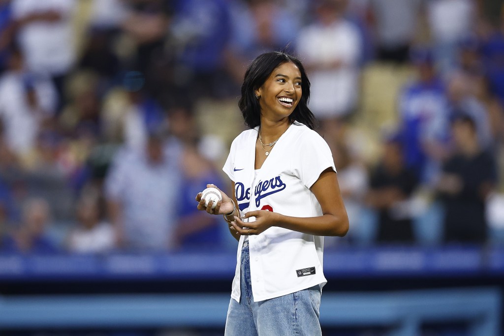 Natalia Bryant tosses first pitch at Dodgers 'Lakers Night,' which