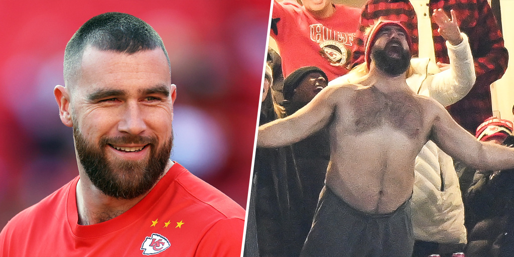 Travis Kelce Reacts to Brother Jason Going Shirtless in the Stands at  Chiefs Game