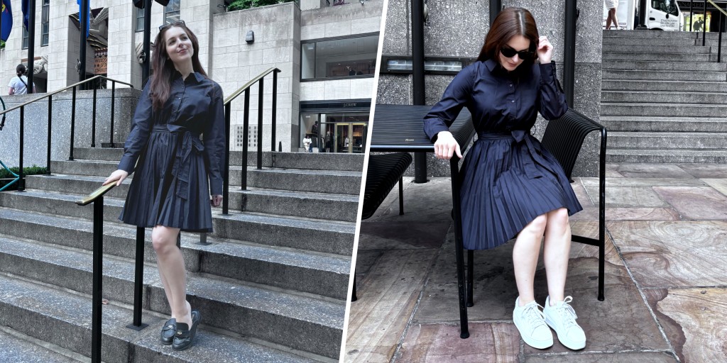 【新品】Pleated Open Shirt Dress sky Pleated Open Shirt Dress