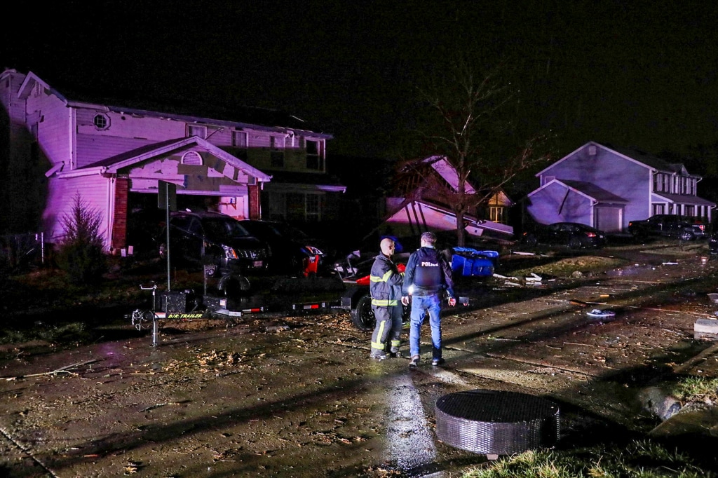 Tornado Aftermath At Night NWS Surveying Possible Tornado Damage