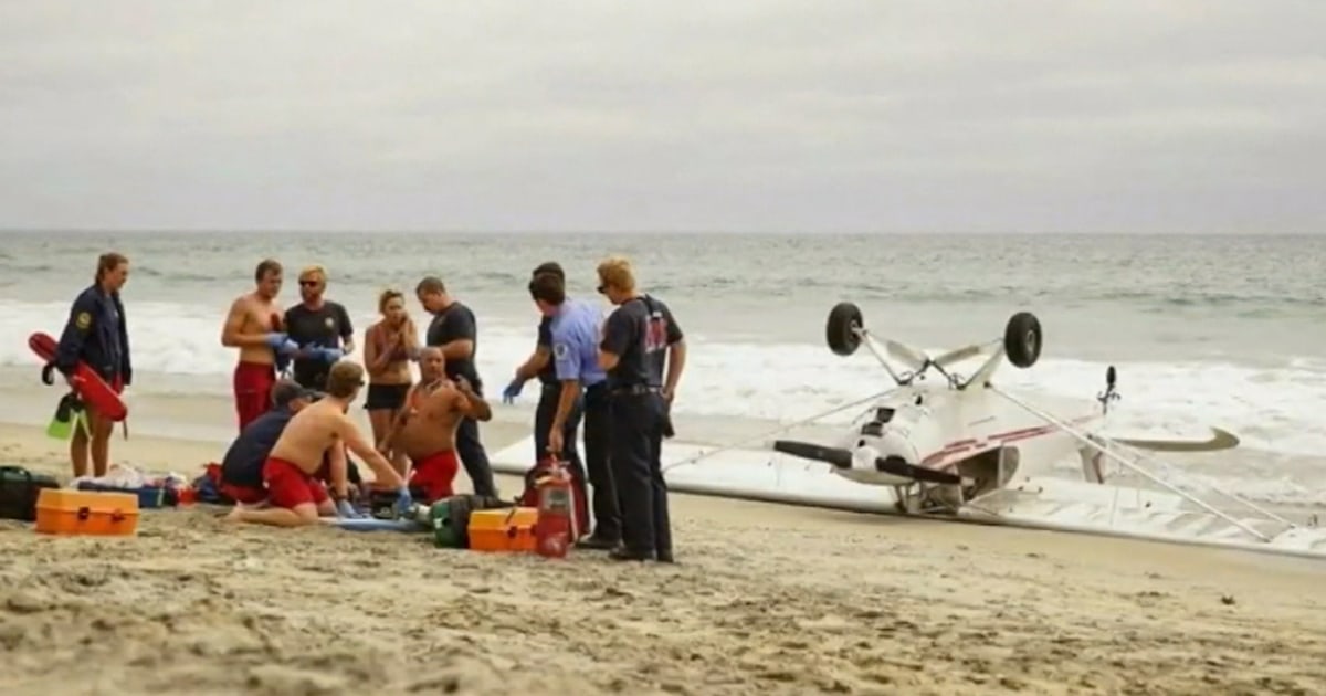 Caught on camera: Plane crash-lands on crowded beach