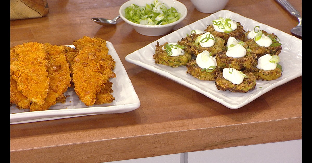Cheesy chicken tenders, zucchini fritters A 25minute meal