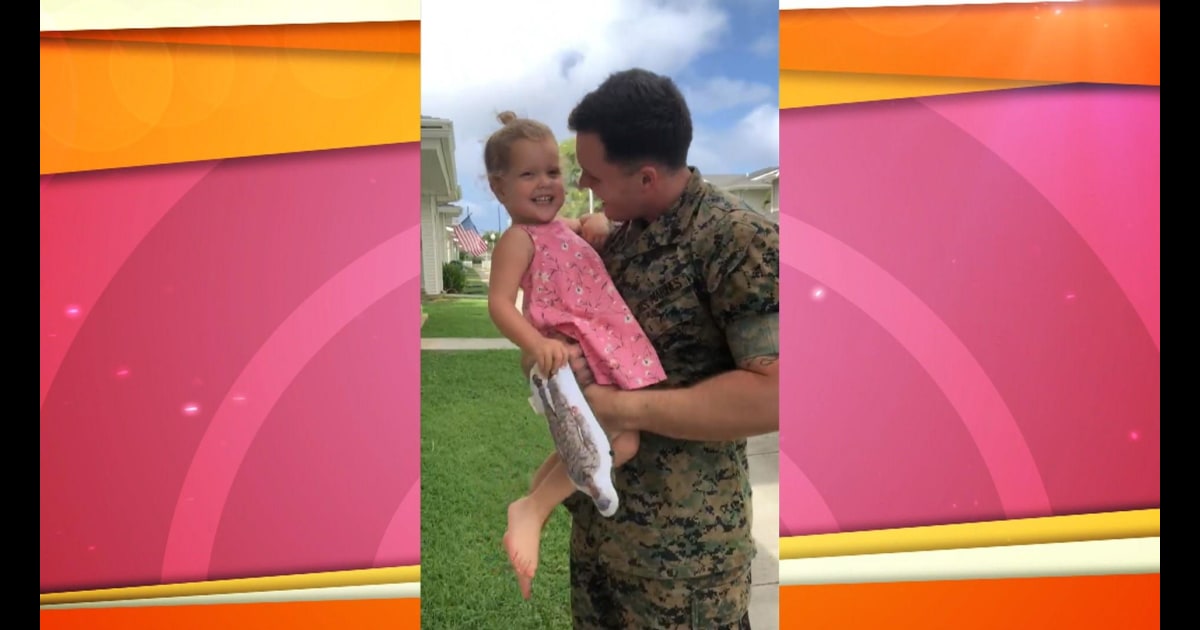 Marine dad comes home to surprise daughter in gift-wrapped box