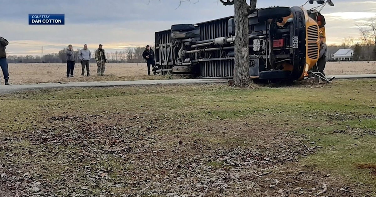 School bus carrying kids flips on its side, caught on video