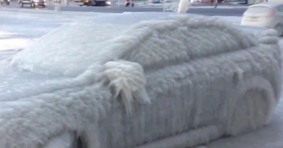 Arctic blast! Car is frozen solid after parking by Lake Erie