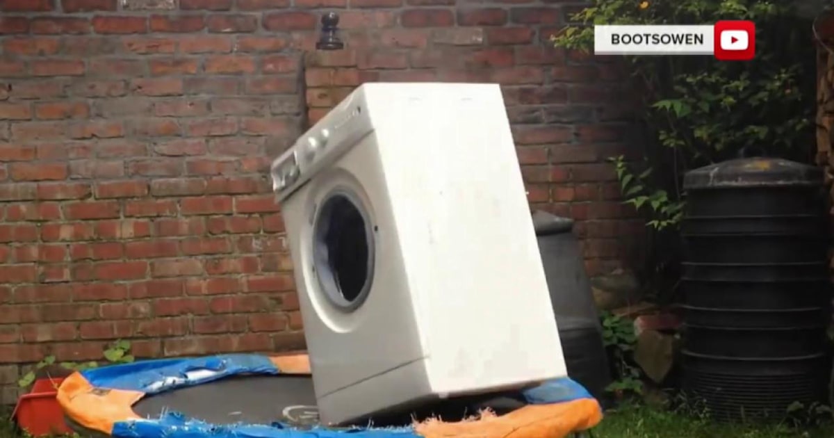 Viral video Brick in a washing machine on a trampoline