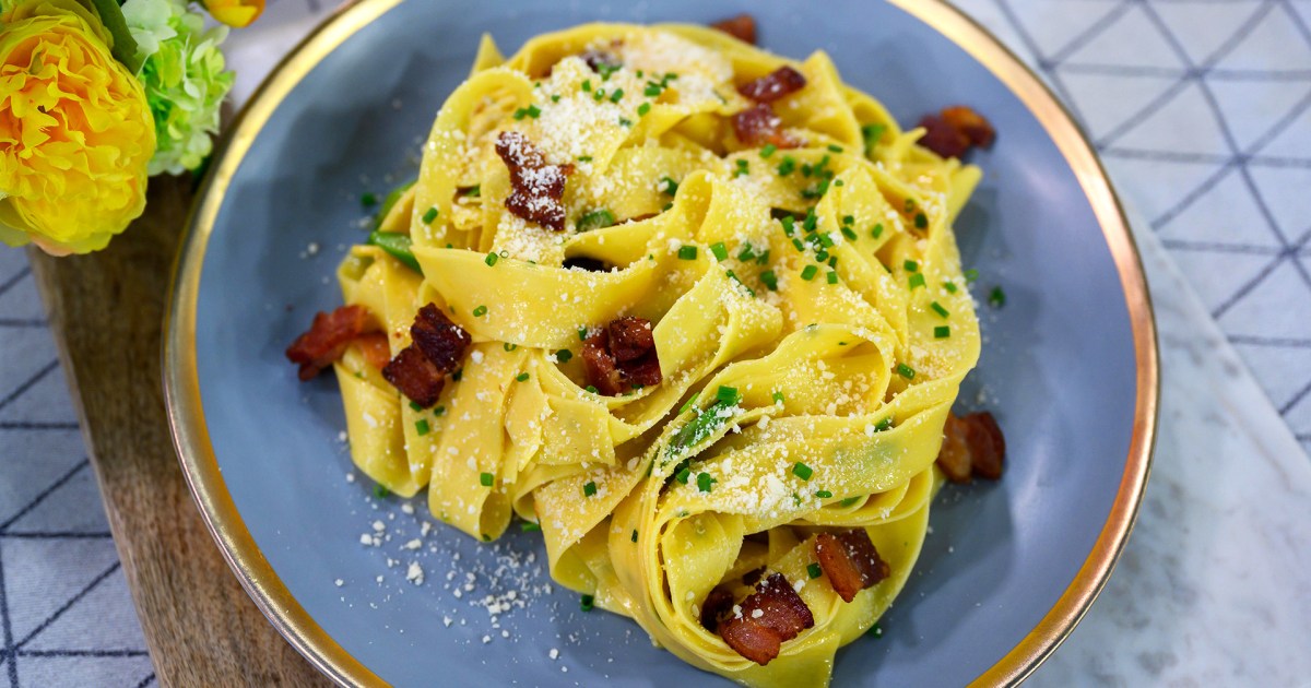 Try this recipe for a fun spring take on the classic carbonara