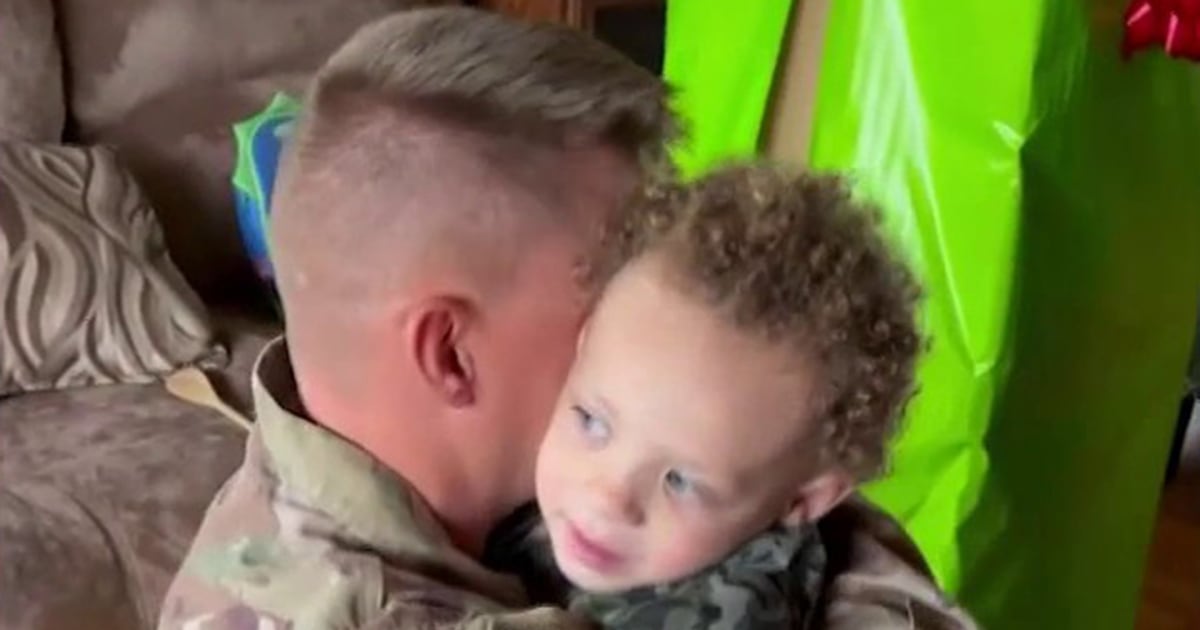 2-year-old surprised by military dad hiding in giant gift box