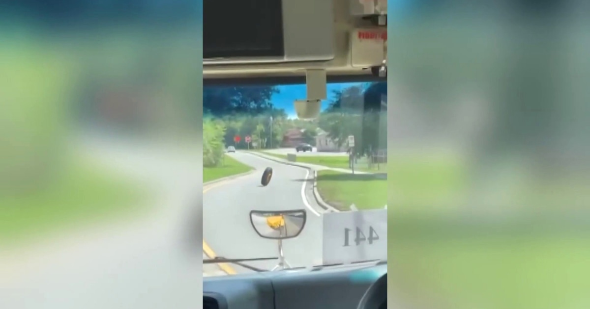 Frightening video shows wheel fall off of moving school bus