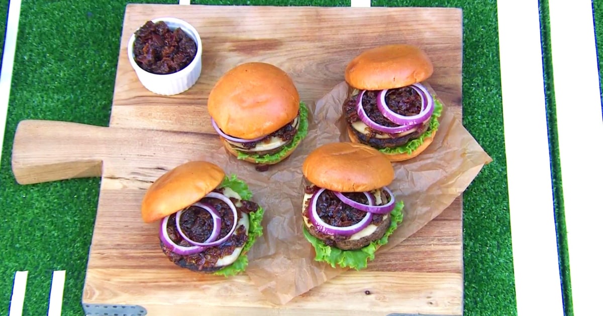 Cook up game day crowd pleasers Bacon jam burger, shrimp