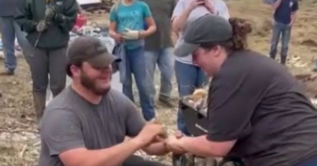 Watch: Man proposes after missing ring found in tornado debris