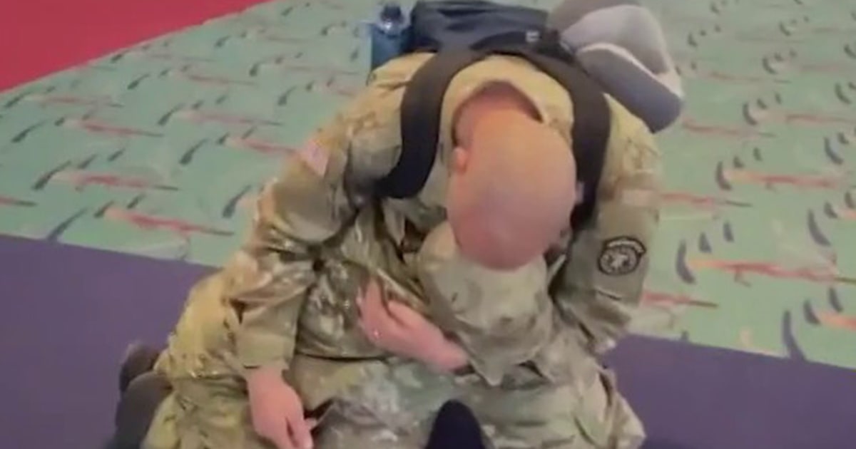 Boy dresses up as military dad in emotional surprise reunion