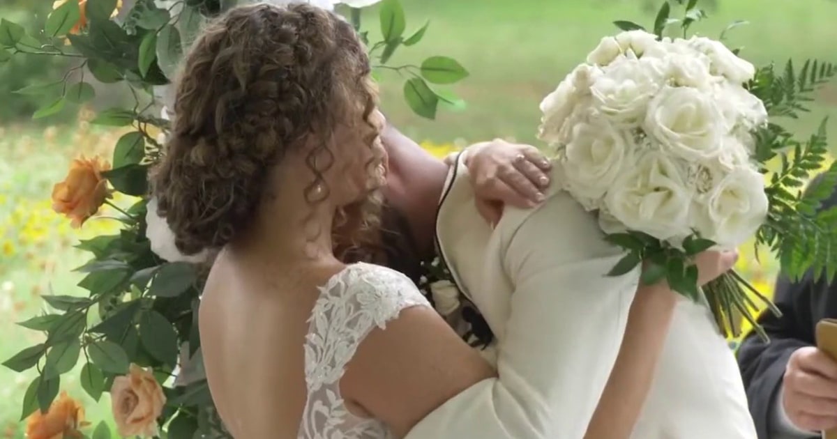 Overwhelmed groom sobs uncontrollably after kissing his bride