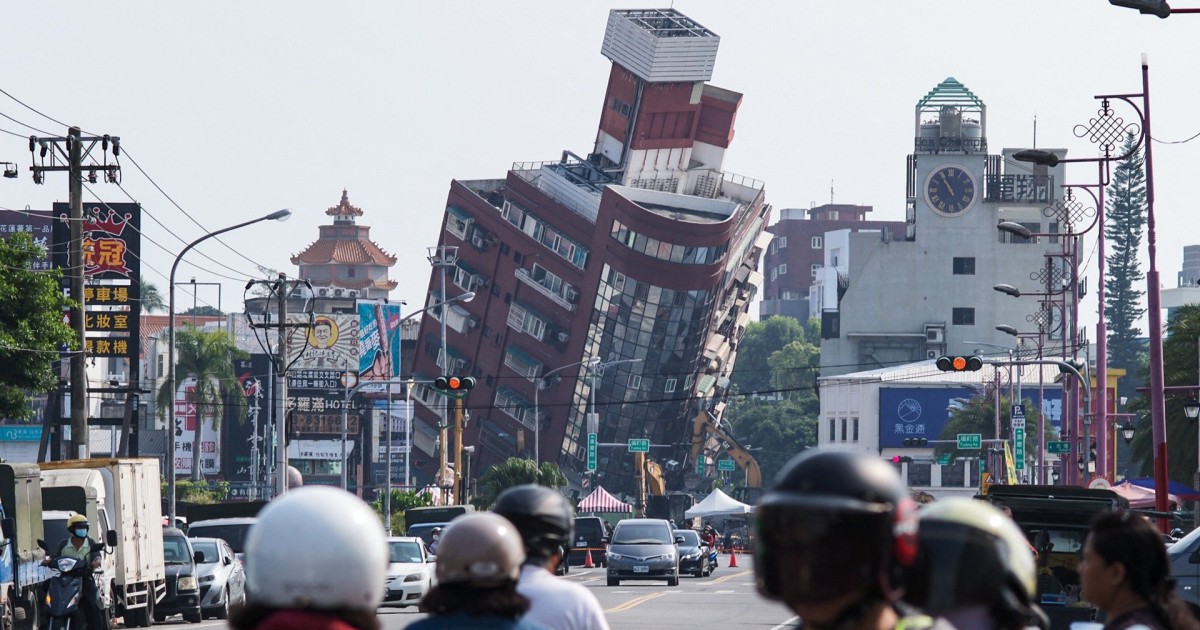 Rescuers search the rubble for survivors of the Taiwan earthquake