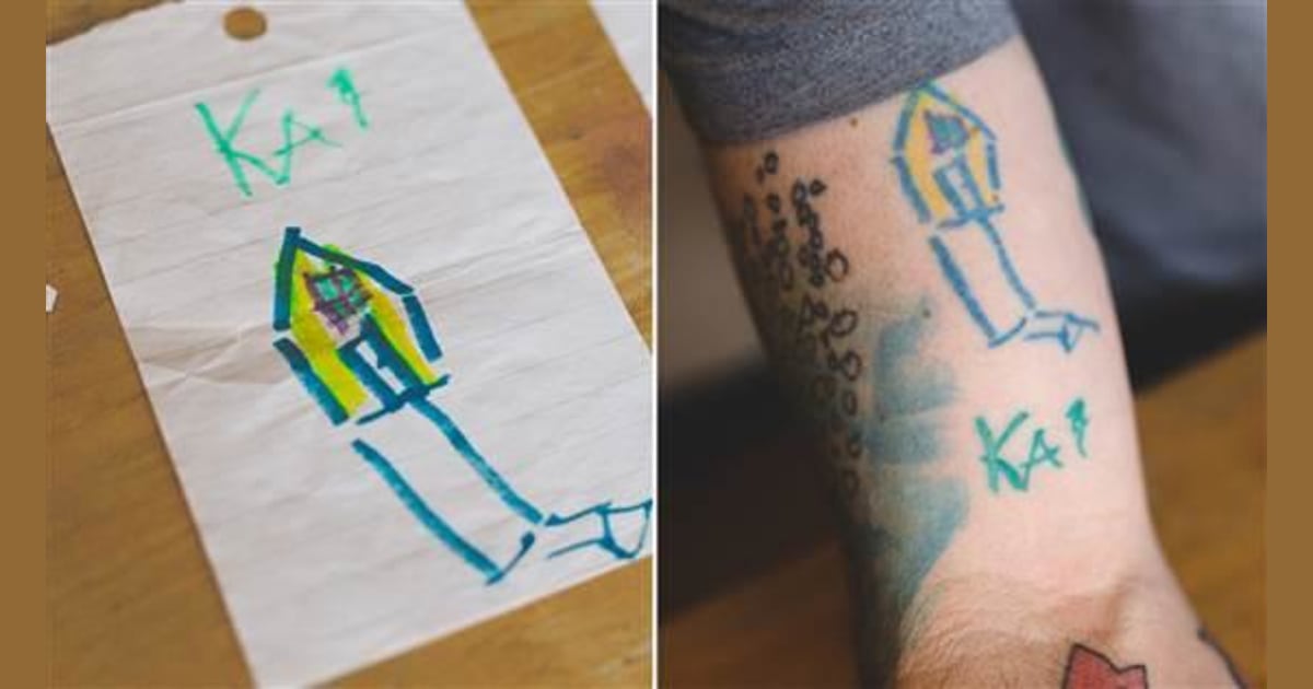 Dad preserves son's drawings with tattoos on arm